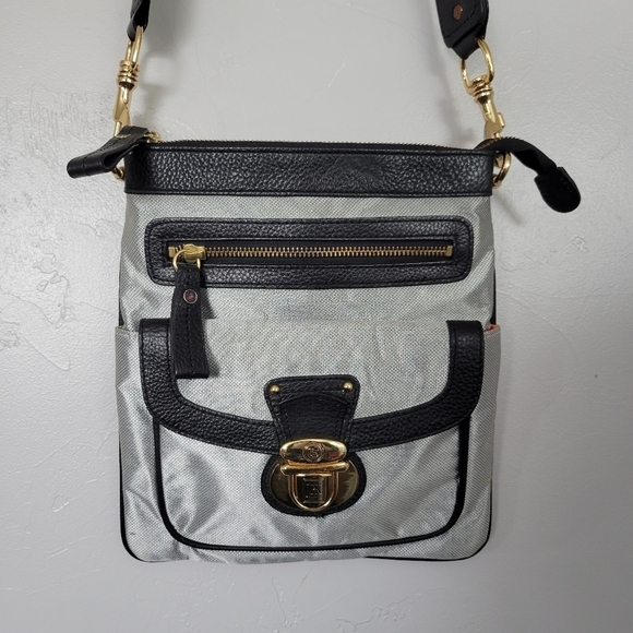 JPK Paris 75 Grey Silver Crossbody Bag Black Trim Gold Hardware - Picture 1 of 7